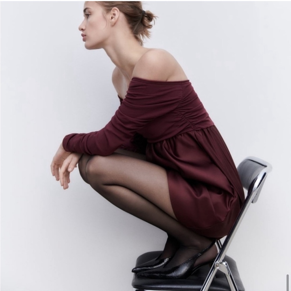 Zara Combo Knit Mini Dress Burgundy Size Small